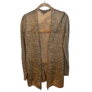 Eileen Fisher S‎ Cardigan Sweater Linen Metallic Blend Eyelet Knit Open Front